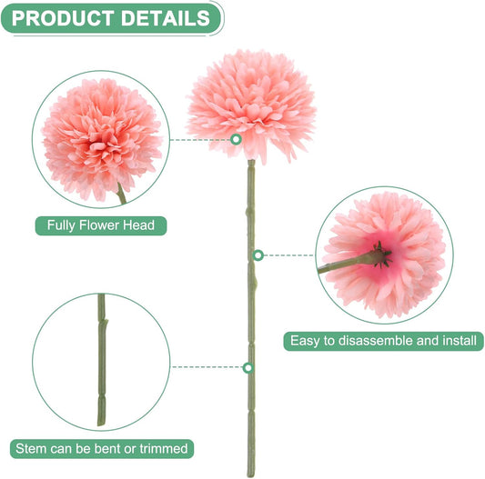 M METERXITY 12-Pack Artificial Chrysanthemum Ball Flowers, 11 Inch Faux Chrysanthemum Silk Bouquets Real Touch Faux Flowers for Home/Wedding/Christmas/Party[Peach Pink]