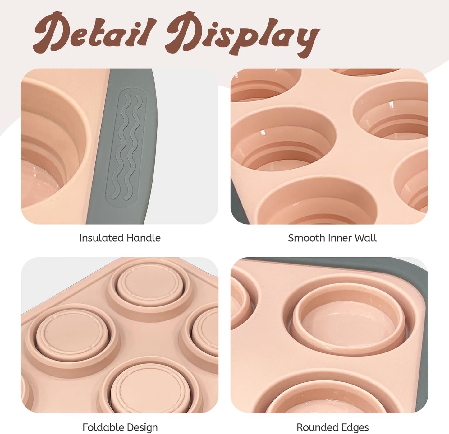 Silicone Muffin Pans for Baking with Metal Frame, 6-Cup Silicone Muffin Pan, Non-BPA Nonstick Coating, Easy Release & Clean, Oven & Dishwasher Safe, Versatile for Baking, Custards & Cupcakes(Pink)