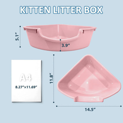 Triangle Corner Cat Litter Box, Low Entry Small Plastic Pan for Kittens, Newborn Cats & Small Pets