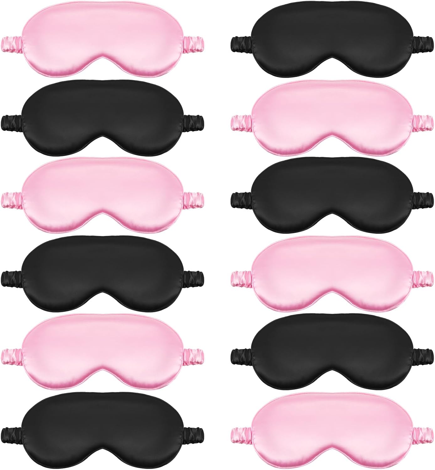Cutecrop 12 Pcs Silk Sleep Masks Soft Satin Eye Masks with Adjustable Elastic Strap for Sleeping Comfortable Blindfold Eyeshade for Men Women Nap Night Travel Gifts(Black, Pink)