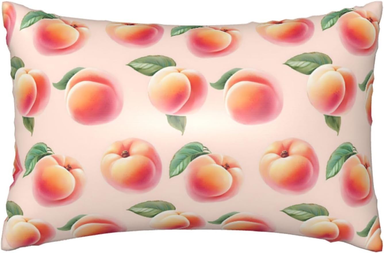 Pink Peach Fruit Cute Satin Pillowcase with Zipper 20x30 in Queen Size Pillows Cases Cover Soft Comfy Pillowcases for Hair and Skin(Without Inserts)