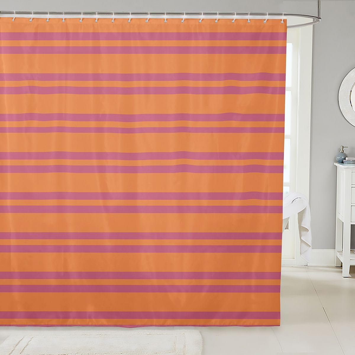 Erosebridal Peach Orange Modern Lines Shower Curtain for Kids Teens | Abstract Striped Bath Curtain Classic Horizontal Stripe Bathroom Accessories Minimalist Stripes Fabric Shower Curtains 72" Wx72 L