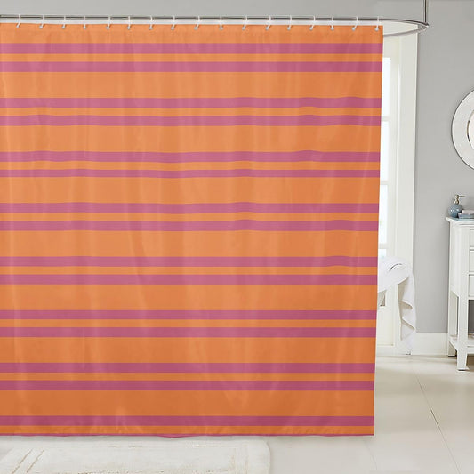 Erosebridal Peach Orange Modern Lines Shower Curtain for Kids Teens | Abstract Striped Bath Curtain Classic Horizontal Stripe Bathroom Accessories Minimalist Stripes Fabric Shower Curtains 72" Wx72 L