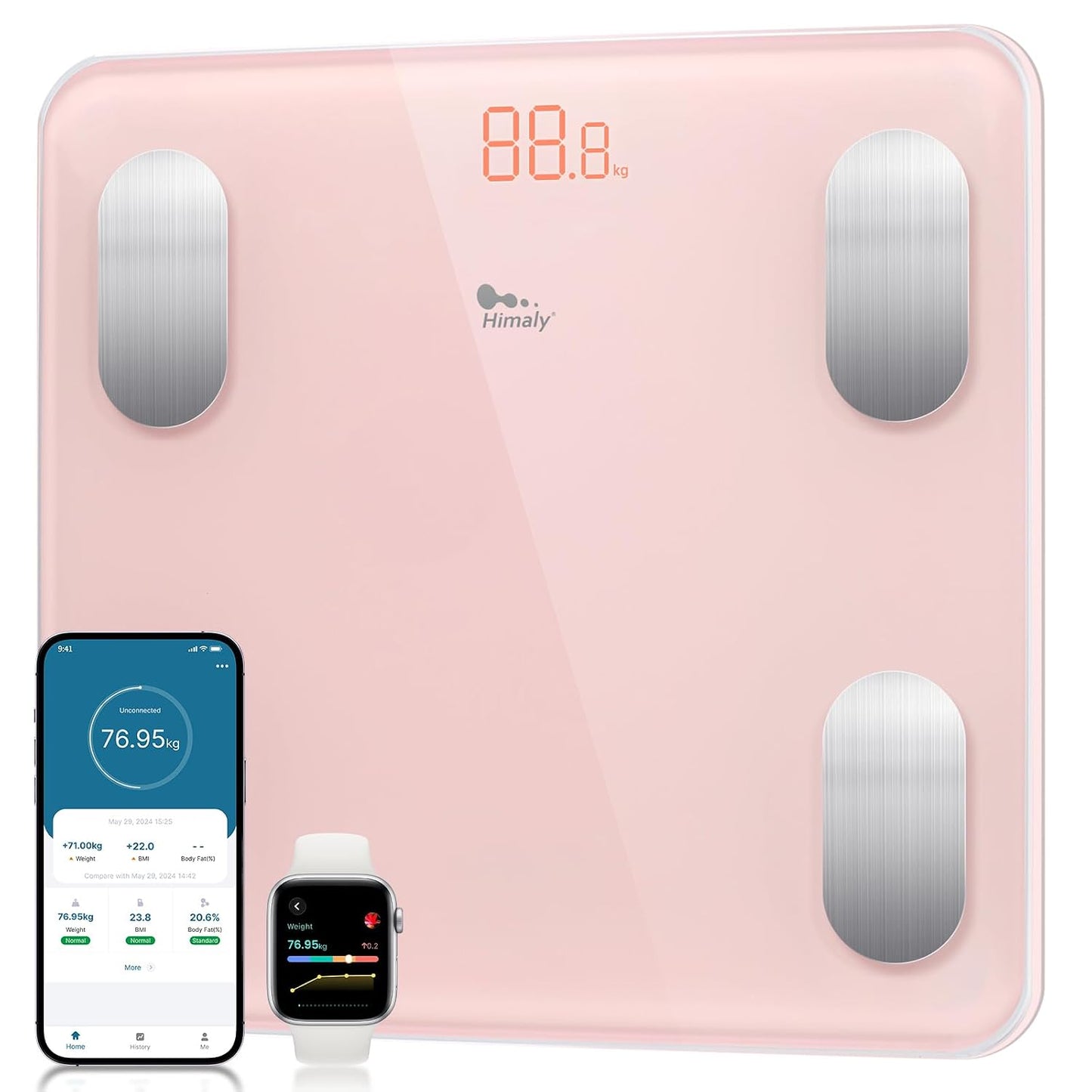 himaly Body Fat Scale Smart BMI Scale Digital Bathroom Wireless Weight Scale, Body Composition Analyzer with Smartphone App sync with Bluetooth, 180KG/400 lbs-Pink