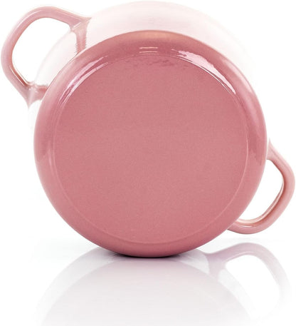 3 Quart Enameled Cast Iron Dutch Oven with Lid – Round Mini Casserole Pot with Self-Basting Cover & Stainless Steel Knob, Even Heat Distribution for Braising, Baking & Simmering (Pink, 3 Quart)