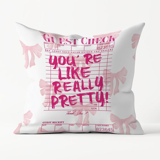 Inspirational Bow Throw Pillow Covers 18x18, Coquette Check Pillowcase, Coquette Preppy Dorm Room Decor for College Girls, Girly Positive Decor for Home