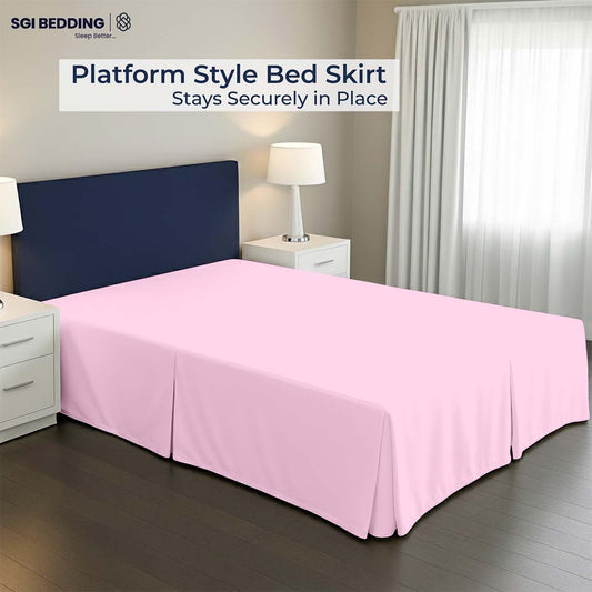 SGI bedding 15 inch Drop Bed Skirt Queen Size Platform Style with Secure Fit, Classic Tailored Look, Elegant Pleated Style Dust Ruffle, Split Corners, Wrinkle Resistant Microfiber - Pink