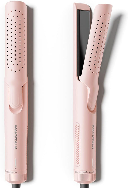 Wavytalk Airflow Styler Curling Iron, Cool Curl, 360° Cool Air Lock in Style for Lasting Curls, Reduces Damage, 2 in 1Hair Straightener and Curler, 1.25 Inch, Anti-Scald for Short Long Hair, Pink