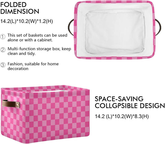 Emelivor Pink Checkered Storage Basket Bins Foldable Laundry Hamper Storage Bins Box Organizer for Pet Books Clothes Makeup Nursery Closet Office,1 pcs