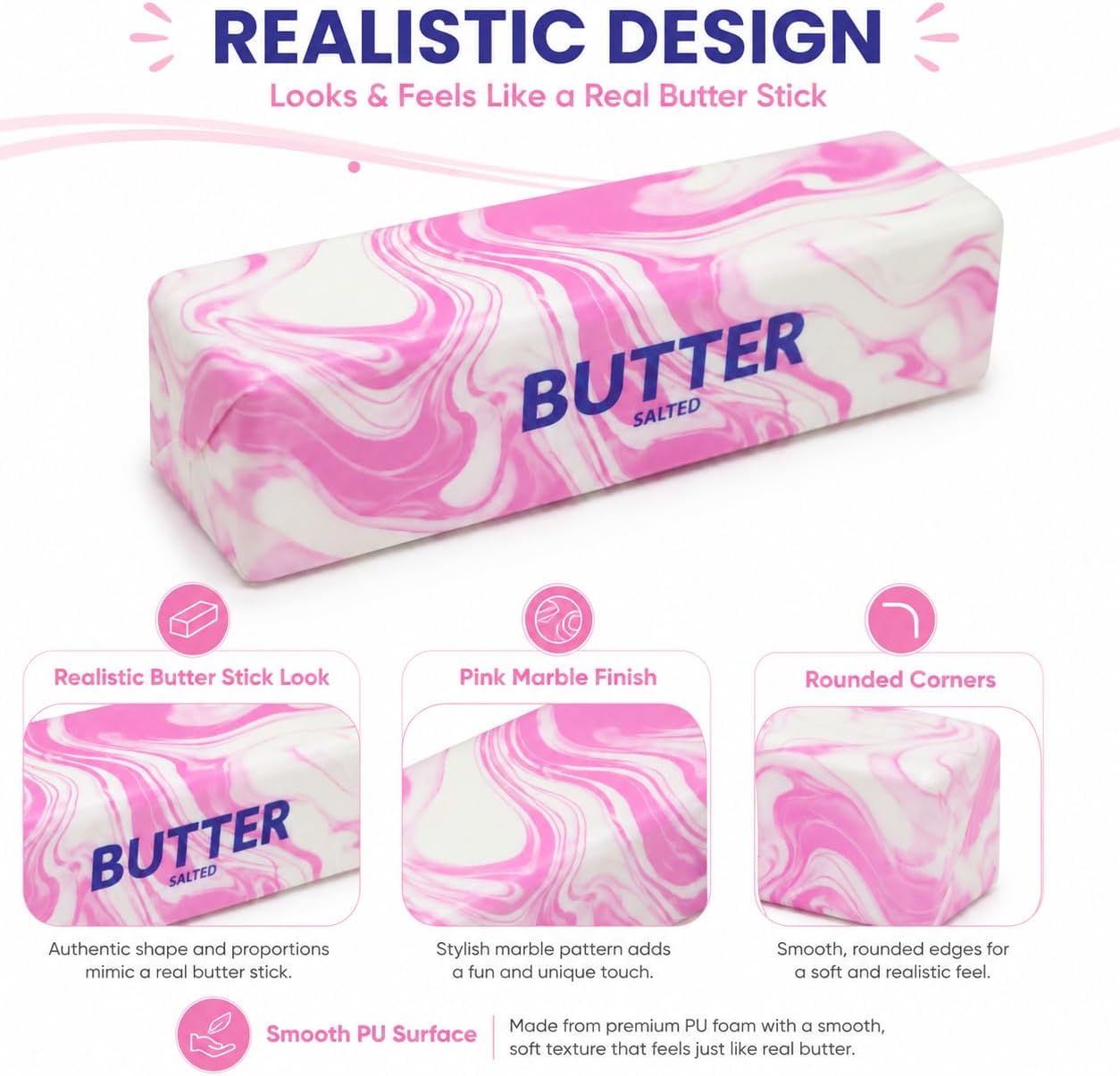 Pink Butter Squishy, Upgraded Slow Rising Rainbow Marble Colorful Stress Relief Stick, Soft and Satisfying Squeeze for Office or Home (Pink Butter)