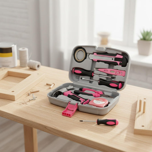 Pink Chrome Vanadium Steel Hand Tool Set for Home Furniture Assembly and Light DIY Repairs