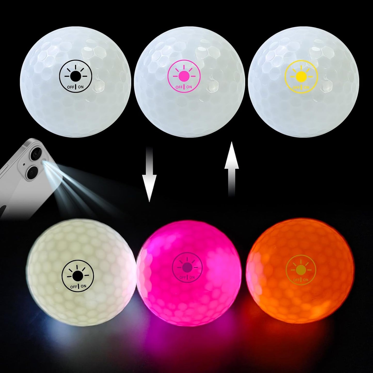 Crestgolf Glow in The Dark Golf Balls with Glow Tees, Super Bright Light Activated Balls Nighttime Golfing