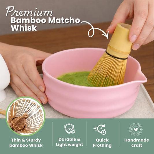 Matcha Bowl Set – Japanese Matcha Tea Ceremony Kit with Whisk, Scoop & Sifter – Authentic Matcha Bowl (Green, Pink, White, Black) – Premium Gift Set by Sakura Home (Pink)
