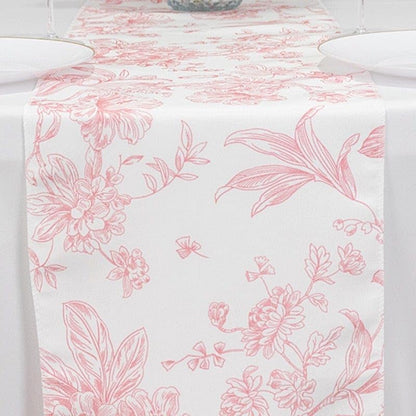 12 x 108-Inch White with Pink Floral French Toile Polyester Table Top Runner Wedding Party Event Reception Occasions Linens Decorations