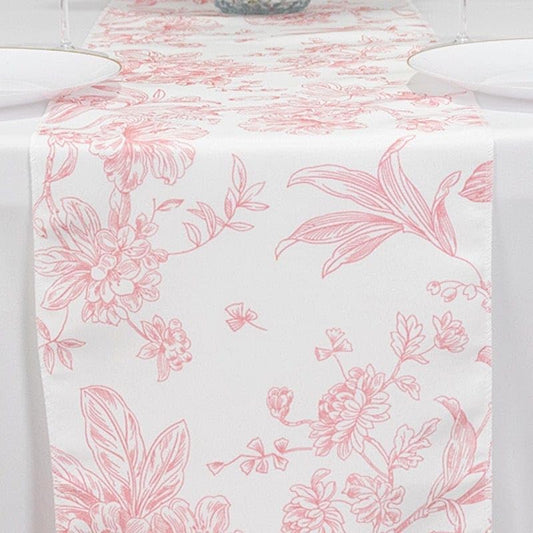 12 x 108-Inch White with Pink Floral French Toile Polyester Table Top Runner Wedding Party Event Reception Occasions Linens Decorations