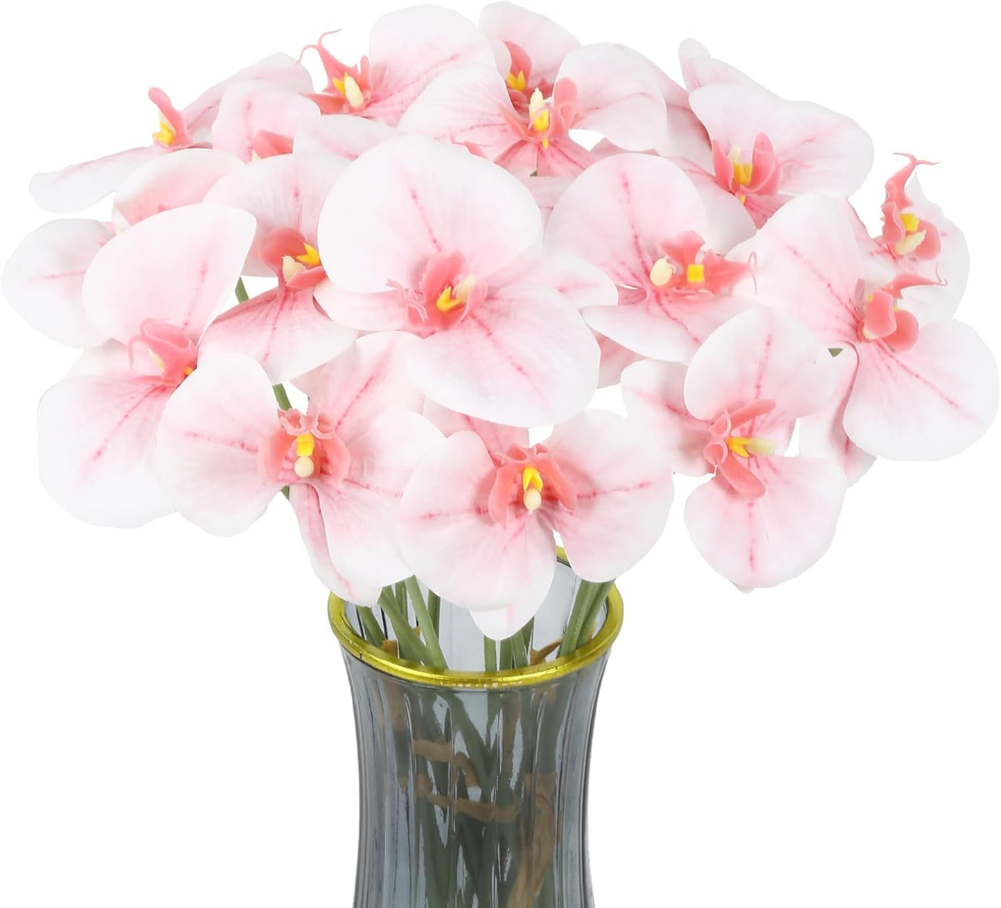 Orchids Artificial Flowers 6 Bouquets 18 Heads Light Pink Fake Orchid Real Touch Faux Flowers with Stems for Wedding Party Home Kitchen Garden Indoor Decoration(Light Pink)