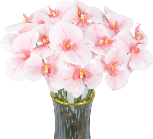 Orchids Artificial Flowers 6 Bouquets 18 Heads Light Pink Fake Orchid Real Touch Faux Flowers with Stems for Wedding Party Home Kitchen Garden Indoor Decoration(Light Pink)