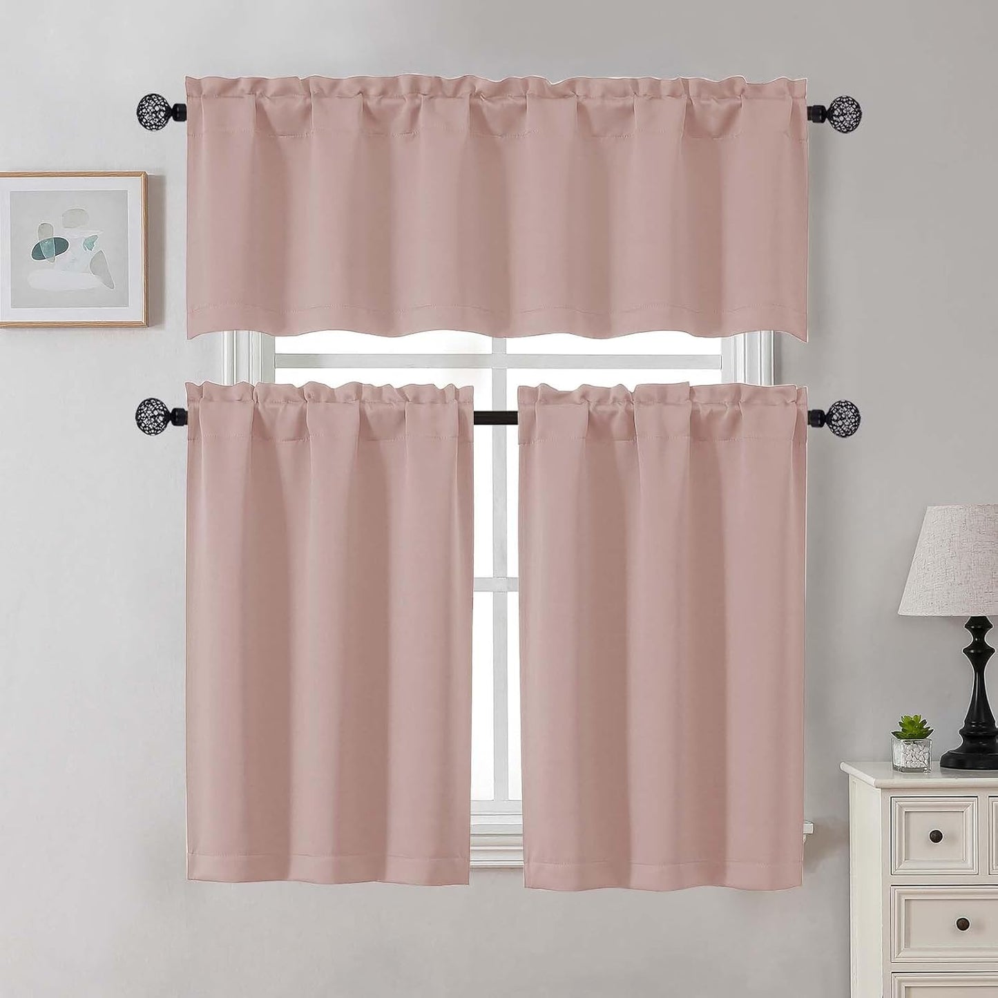 Gwine Valentine's Day Blush Pink Valance for Windows, Small Blackout Valance Kitchen Curtains for Bathroom Basement, Modern Rod Pocket Thermal Insulated Window Treatment, 60" Wx14 L, 1 Piece