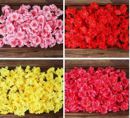 Rikyo 100 pcs Artificial Silk Cherry Blossom Flower Heads Spring Fake Plum Blossom Peach Blossom,Vase Fillers,Corsages for Wedding Decor,Nursery Wall,Archway Decor Wreath Garland Cake Ornaments (Red)