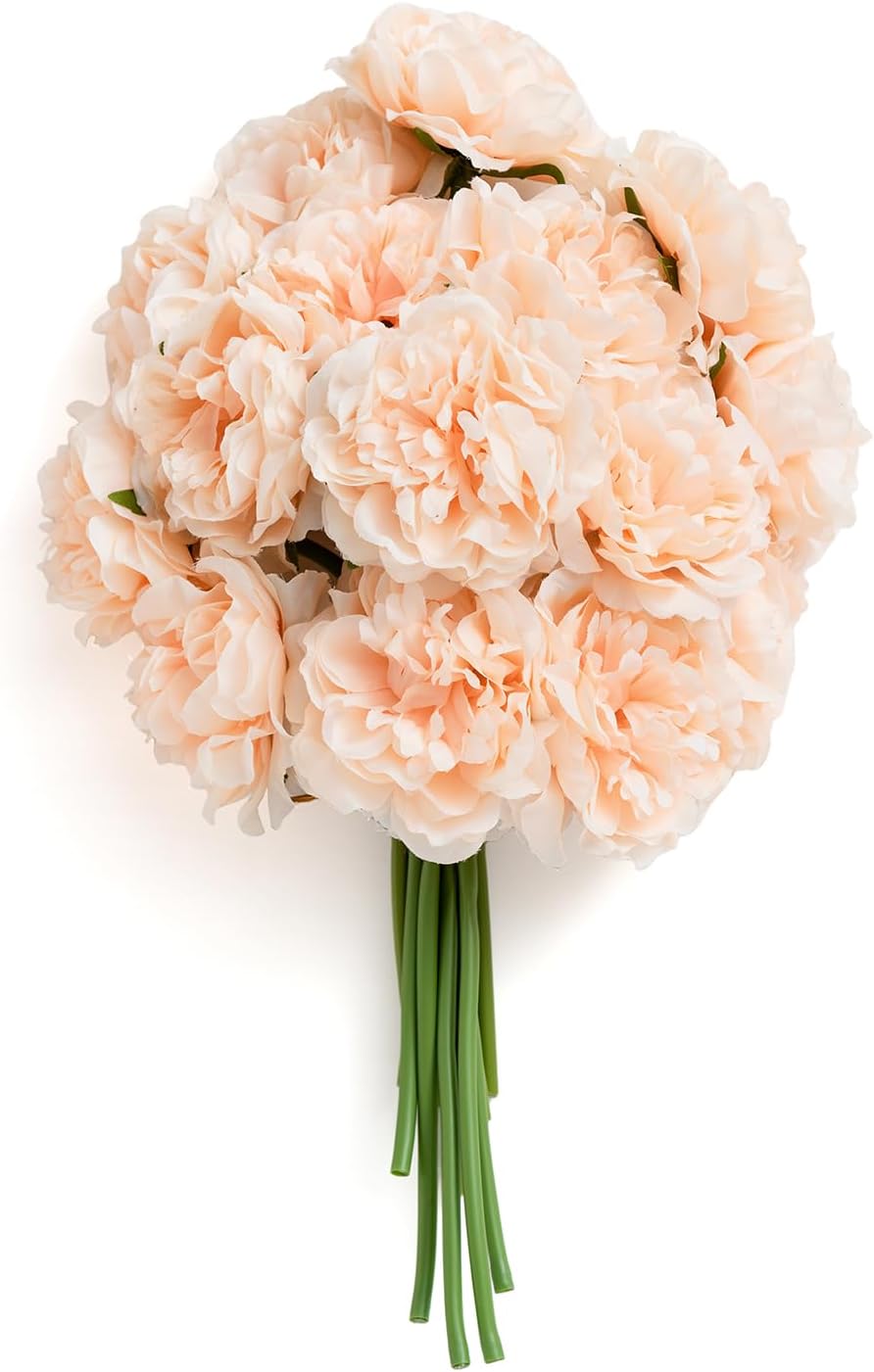 Ling's moment Peony Artificial Flowers, 15pcs Faux Silk Peonies for DIY Bouquet, Bulk Fake Wedding Filler Flowers for Centerpieces Arrangements Bridal Shower Decorations, Peach
