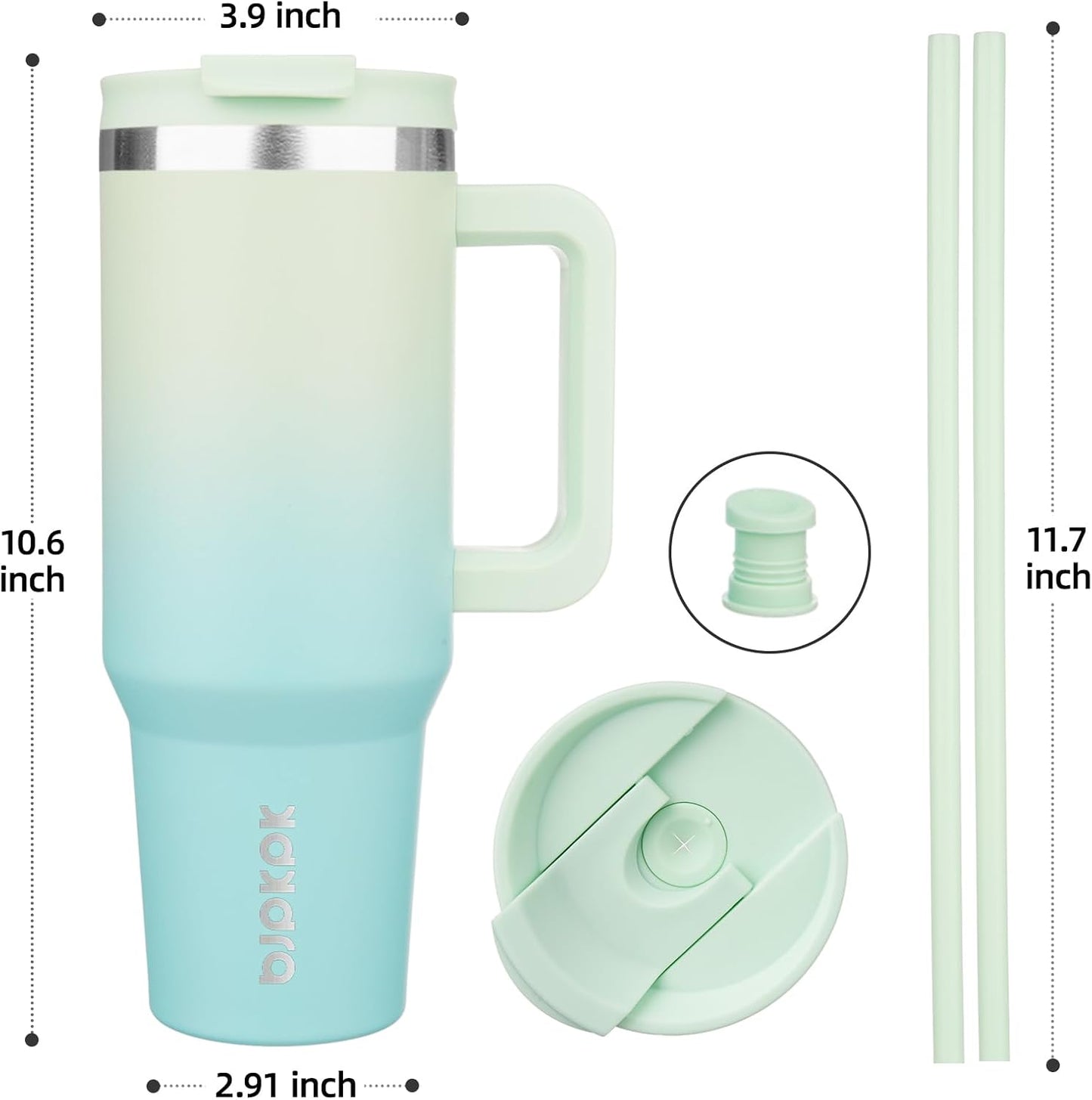 BJPKPK 40 oz Insulated Tumbler With Lid And Straw Stainless Steel Tumblers Cup With Handle For Women And Men,Mint