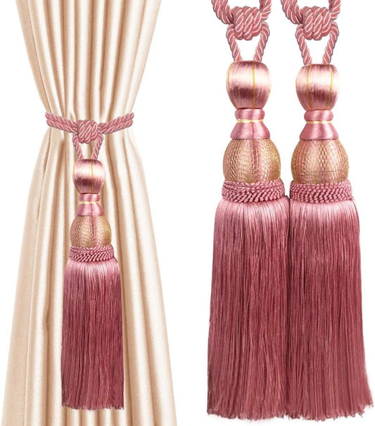 1 Pair Simple Elegant Curtain Cord Tie Drape Holdback Bedroom Curtain Buckle (Dark Pink)
