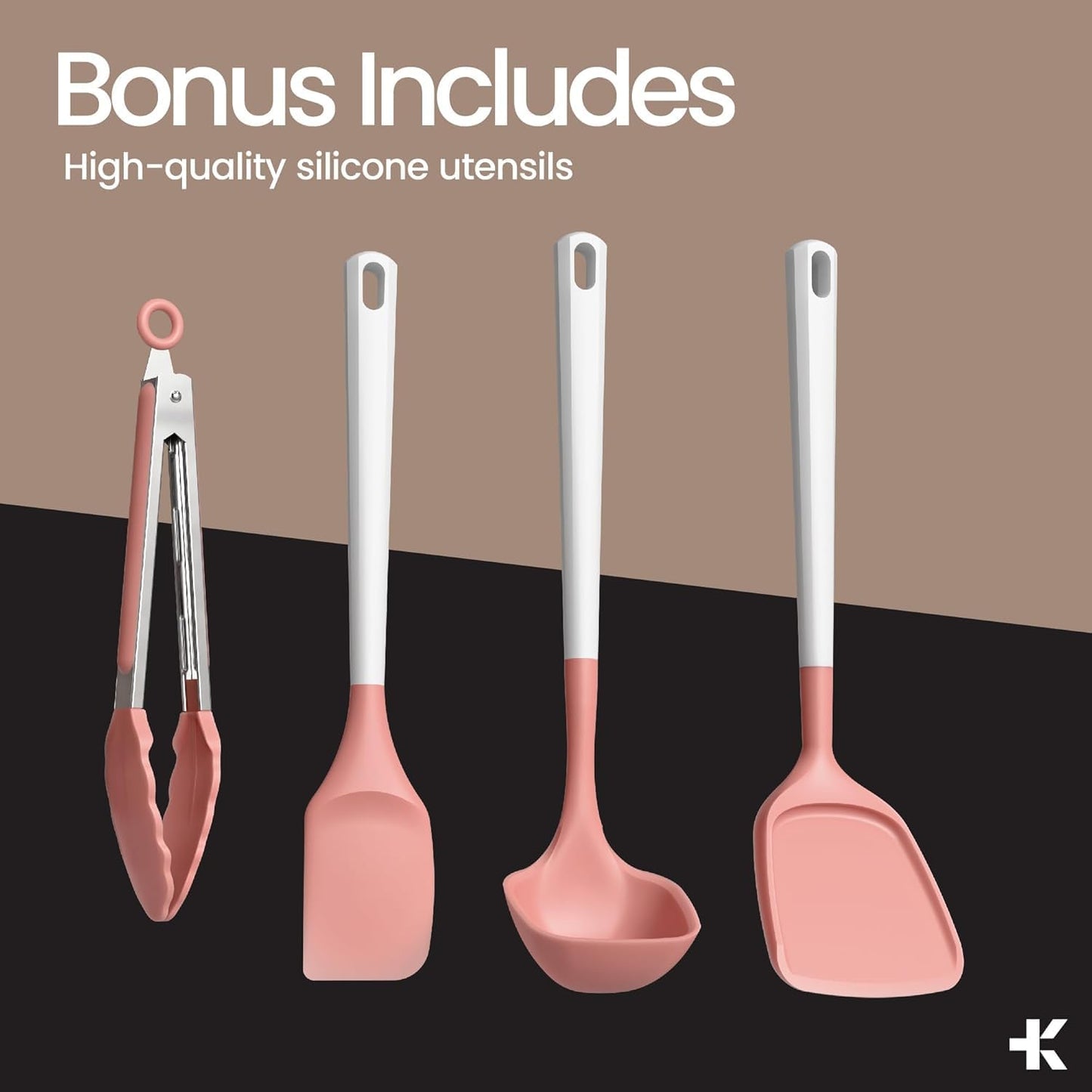 Bakken 12-Piece Ceramic Cookware Set, Nonstick Pots and Pans Set, Non-Toxic PTFE & PFAS-Free Cookware with Silicone Utensils, Induction & All Stovetops Compatible, Dishwasher Safe, Pink
