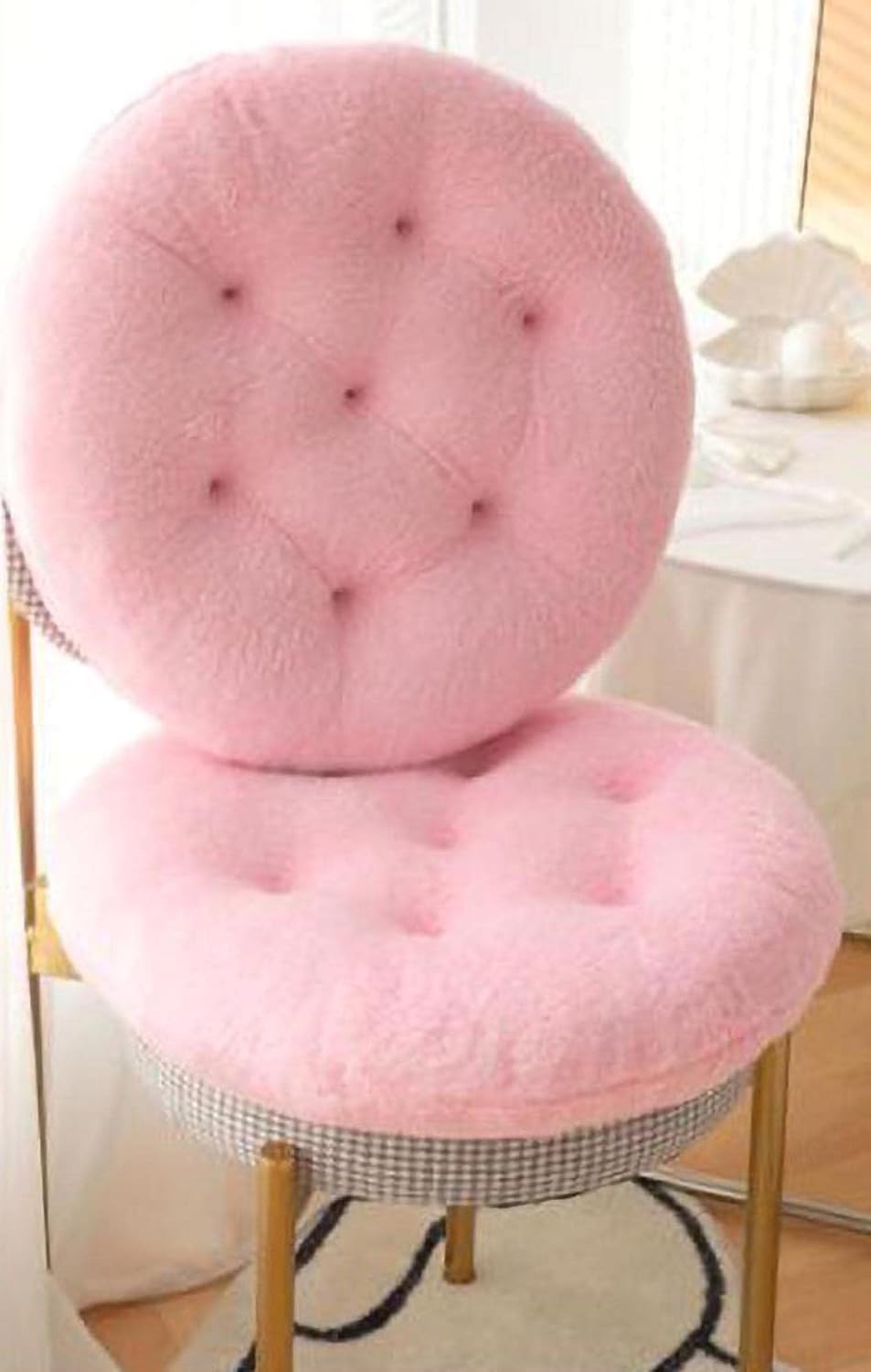 Comfortable Square and Round Artificial Lambswool Chair Pads,Soft Fluffy Chair Seat Cushion Plush Cushions Seat Pad for Home Office Meditation (17 inch(45cm), Round-Pink&White)