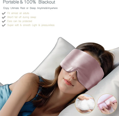 Satin Sleep Eye Mask, 100% Complete Blackout Sleeping Mask for Women Men Side Sleepers, Zero Pressure Eye Shade with Adjustable Strap, Lightweight Breathable Night Blindfold for Travel Shift Work Naps