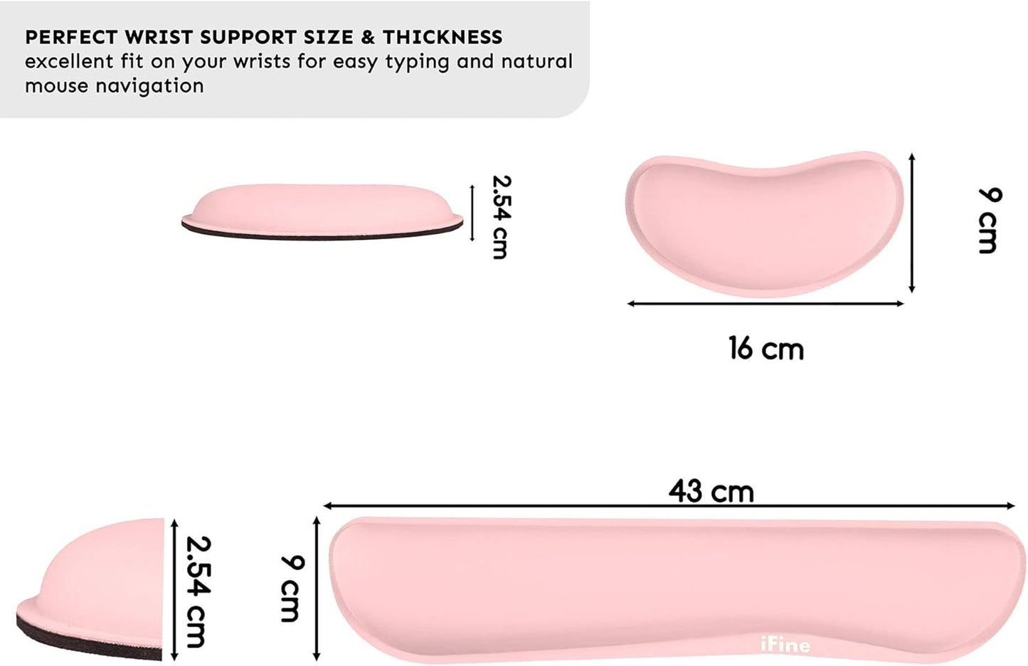iFine Upgrade Cleanable PU Leather Keyboard Wrist Rest Pad & Mouse Wrist Cushion Support for School, Office, Home, Computer, Laptop, Mac, Waterproof Lightweight Comfortable Pain Relief Typing -Pink