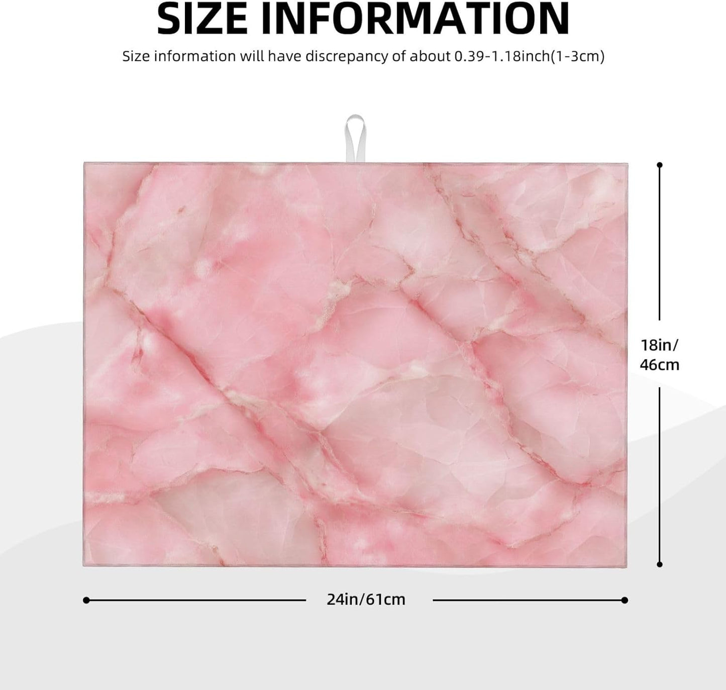 Light Pink Marble Tile Dish Drying Mat For Kitchen Counter, Drain Rack Mat Microfiber Quick Dry Dish Pad