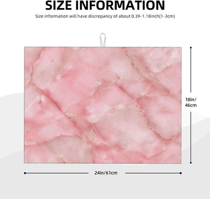 Light Pink Marble Tile Dish Drying Mat For Kitchen Counter, Drain Rack Mat Microfiber Quick Dry Dish Pad