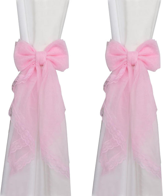 Crapyt 2 PCS Bowknot Curtain Tiebacks Outdoor Curtain Tiebacks for Bedrooms, Offices, Dining Rooms 16.93"×7.09" Pink
