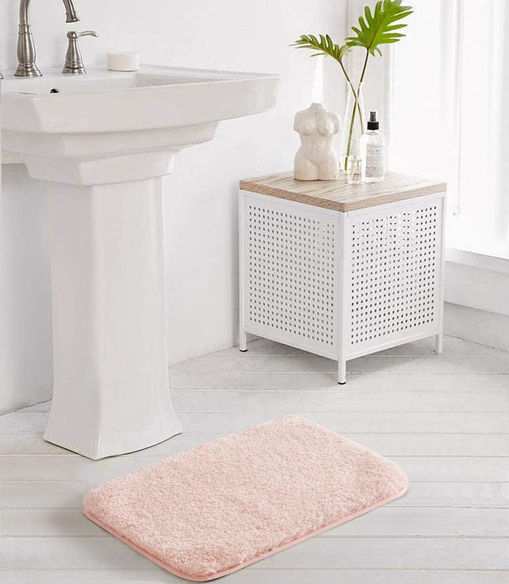 Suchtale Non Slip Bath Mat, Soft Microfiber Shaggy Bath Mat for Bathroom & Shower (16 x 24, Blush) Water Absorbent, Thick Plush, Machine Washable