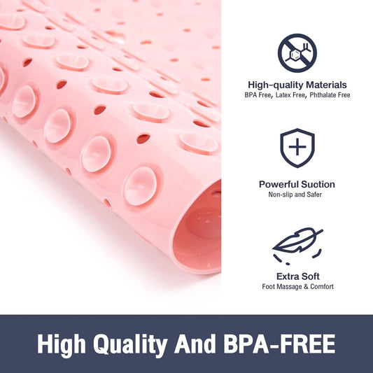Pink Square Shower Bathtub Mat Non Slip 21x21 Inch, Soft Bath Mat for Inside Shower Tub, Shower Stall Mats for Bathroom Floor with Big Suction Cups Drain Holes, Easy Washable Dry, BPA-Free