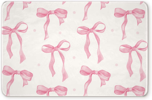 Lacama Bow Rug, Bow Bathroom Bug, Pink Bath Mat, Cute Coquette Bath Mat, 27x17 Door Mat Indoor Entrance, Soft Cozy Absorption Non Slip Mat for Bedroom Kitchen Bathroom, Housewarming Gifts for Women