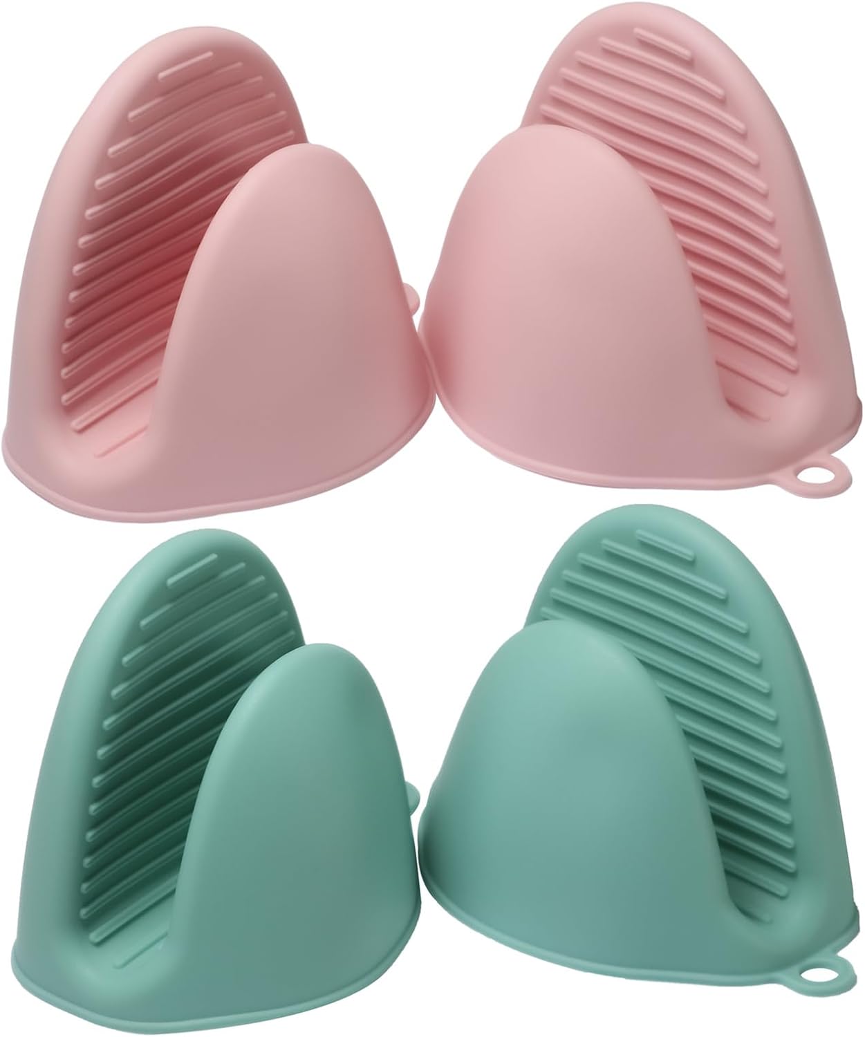 4PCS (2 Pairs) Silicone Oven Mitts, Heatproof Mini Cooking Gloves for Pizza Stone/Air Fryer/Grill, Non-Slip Compact for Baking, Cooking (Light Green&Pink)