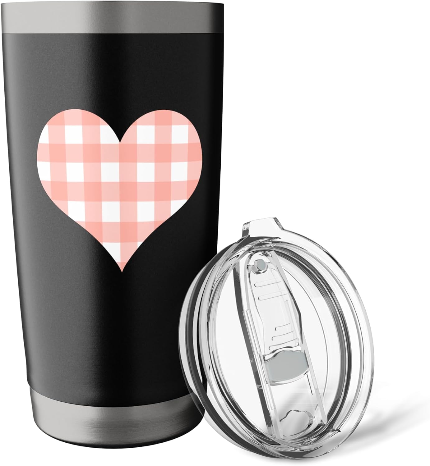 Cute Peach Pink Check Gingham Checkered Pattern Stainless Steel Insulated Tumbler