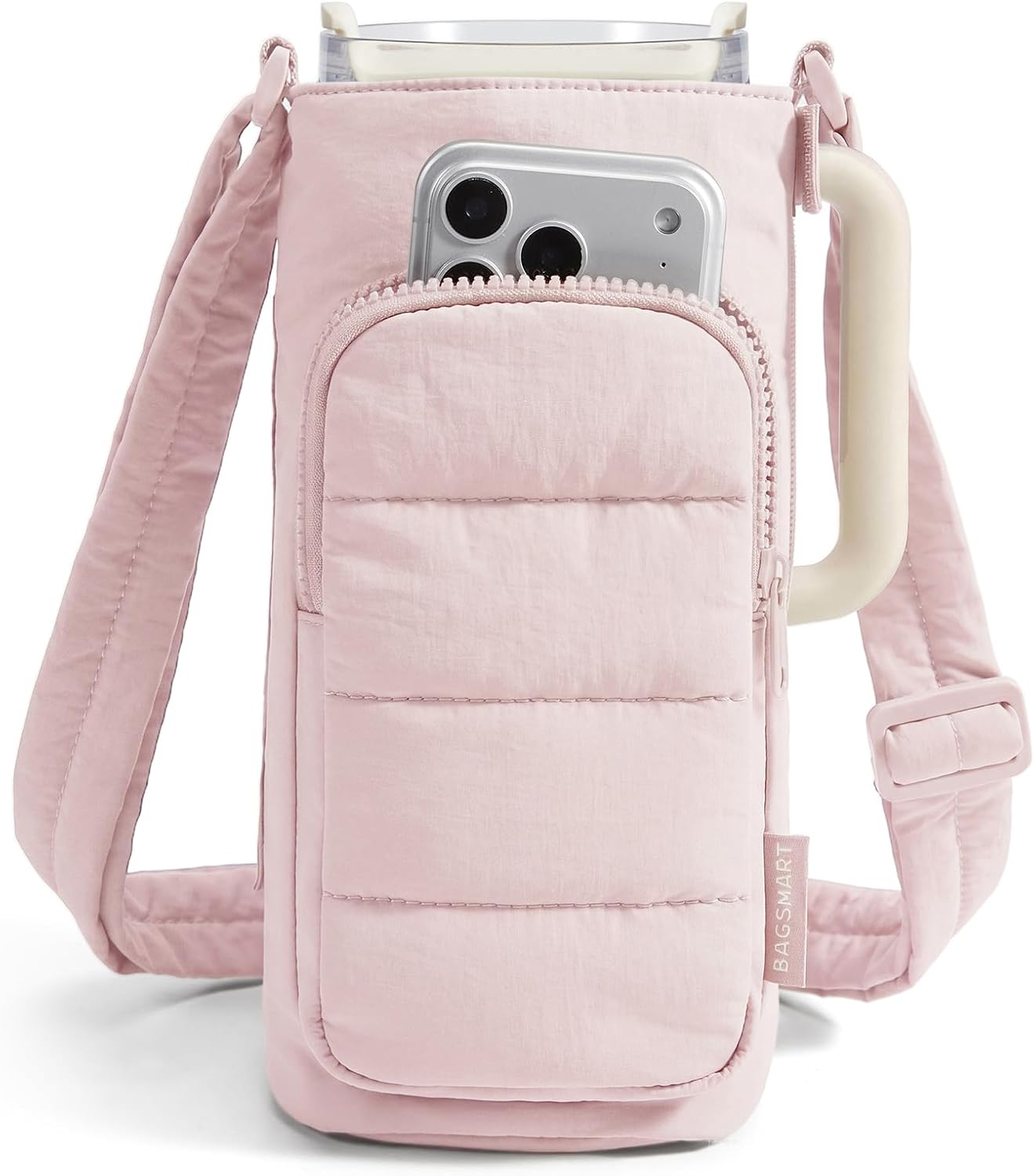BAGSMART 40oz Water Bottle Holder with Strap, Quilted Crossbody Purse Drink Carrier, Gym Accessories for Women