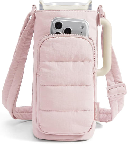BAGSMART 40oz Water Bottle Holder with Strap, Quilted Crossbody Purse Drink Carrier, Gym Accessories for Women