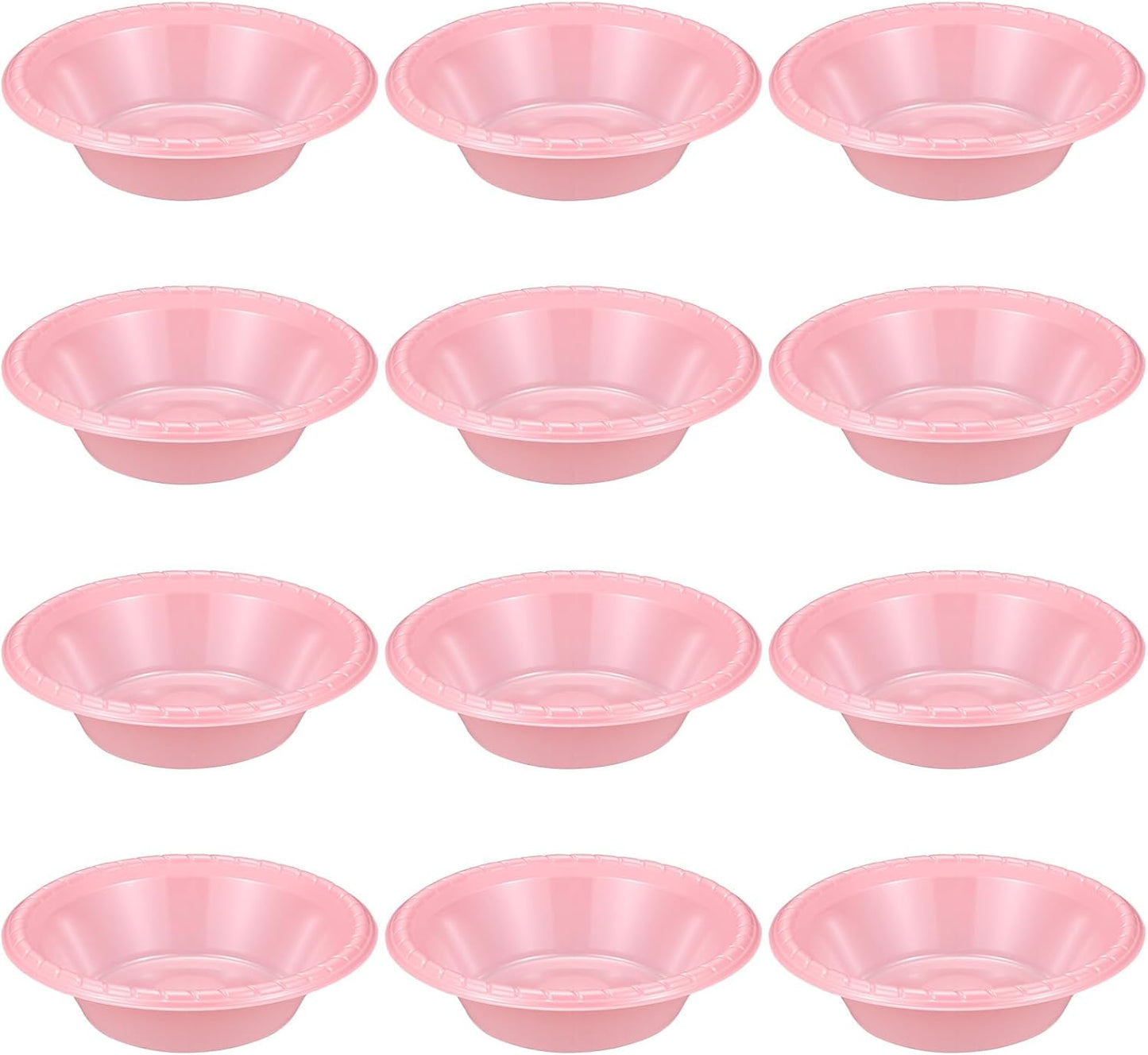 12 Pack 16oz Pink Disposable Plastic Bowls Dessert, Ice Cream, Salad, Soup Serving Cups for Party, Picnic, Food Snacks (Pink)