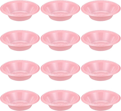 12 Pack 16oz Pink Disposable Plastic Bowls Dessert, Ice Cream, Salad, Soup Serving Cups for Party, Picnic, Food Snacks (Pink)