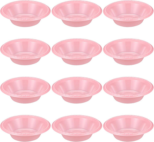 12 Pack 16oz Pink Disposable Plastic Bowls Dessert, Ice Cream, Salad, Soup Serving Cups for Party, Picnic, Food Snacks (Pink)