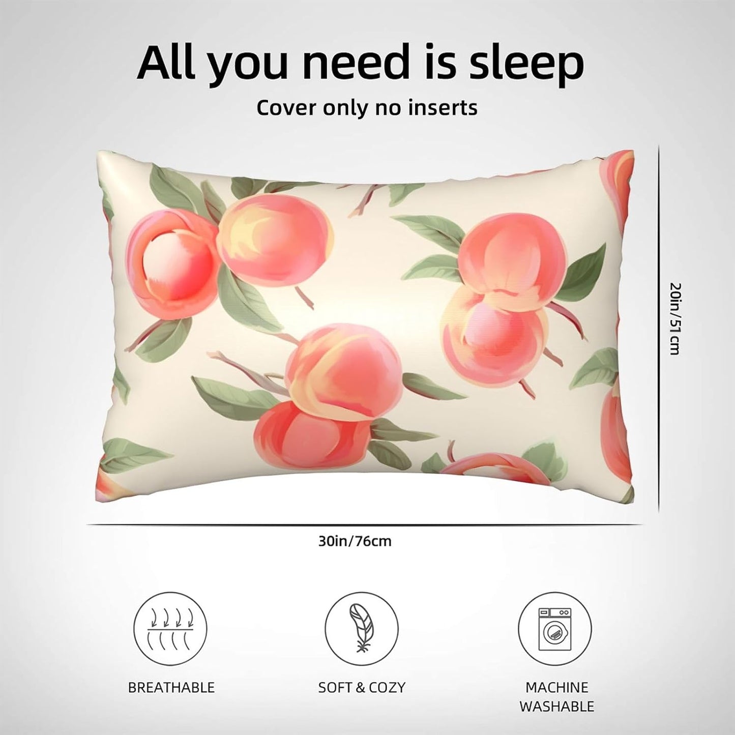 Satin Pillowcase for Hair and Skin, Pink Peach Pattern Pillow Cover Queen Size 20x30 Inch Soft Smooth Breathable Cooling Silky Pillow Cases with Hidden Zipper, Gifts for Women Men