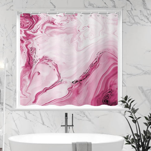 Pink Shower Window Curtains, Modern Abstract Marble Bathroom Window Curtain Small Short Bathroom Window Curtain Waterproof Fabric Machine Washable 8 PCS Hooks,40" Wx36 L