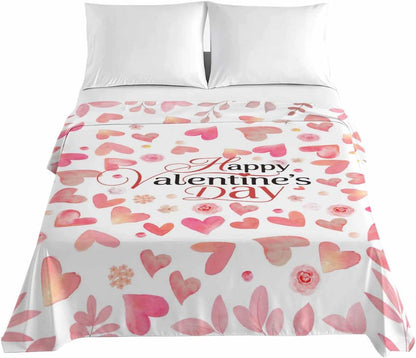 Valentine's Day Full Size Sheets - Hotel Quality Full Flat Sheet Only 1 Pack, Peach Pink Love Floral Modern Romantic Soft Bed Sheet Brushed Microfiber Bedding Top Sheets for Home Dorm
