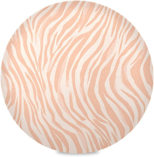 Round Placemats Pattern Peach Zebra Print Table Mats Washable Non-Slip Heat Resistant Place Mats for Dining Table Home Decoration Tray Mat 15.4"X15.4", Set of 1