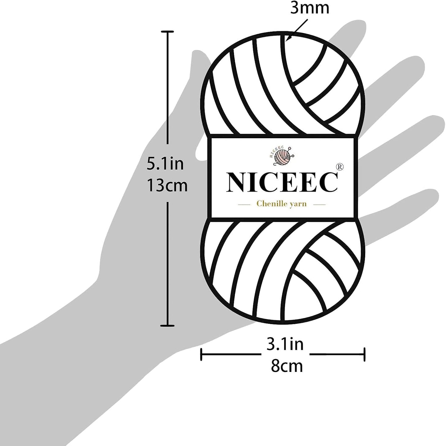 NICEEC 3 Skeins Soft Chenille Yarn Blanket Yarn for Knitting Fancy Yarn for Crochet Weaving DIY Craft Total Length 3×85m (3×93yds, 3×50g)_Light Pink