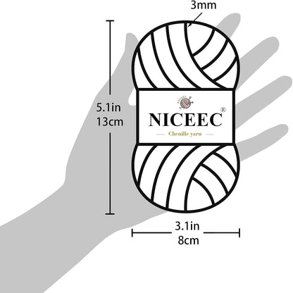 NICEEC 3 Skeins Soft Chenille Yarn Blanket Yarn for Knitting Fancy Yarn for Crochet Weaving DIY Craft Total Length 3×85m (3×93yds, 3×50g)_Light Pink