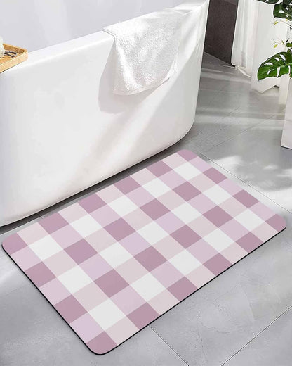 Bath Mat Absorbent Bathroom Rug,Simple White Pink Buffalo Checker Non Slip Quick Dry Bath Rugs Diatomite Stone Shower Mat,Plaid Gingham Spring Washable Doormat Kitchen Mats